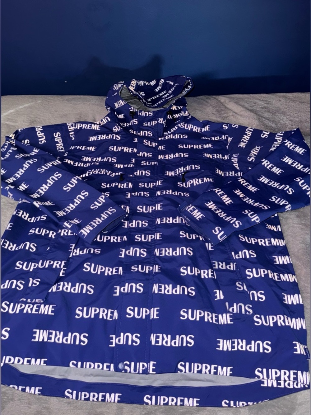 Mens Supreme 3M Reflective Repeat Taped Seam Jacket Blue - Picture 2 of 14